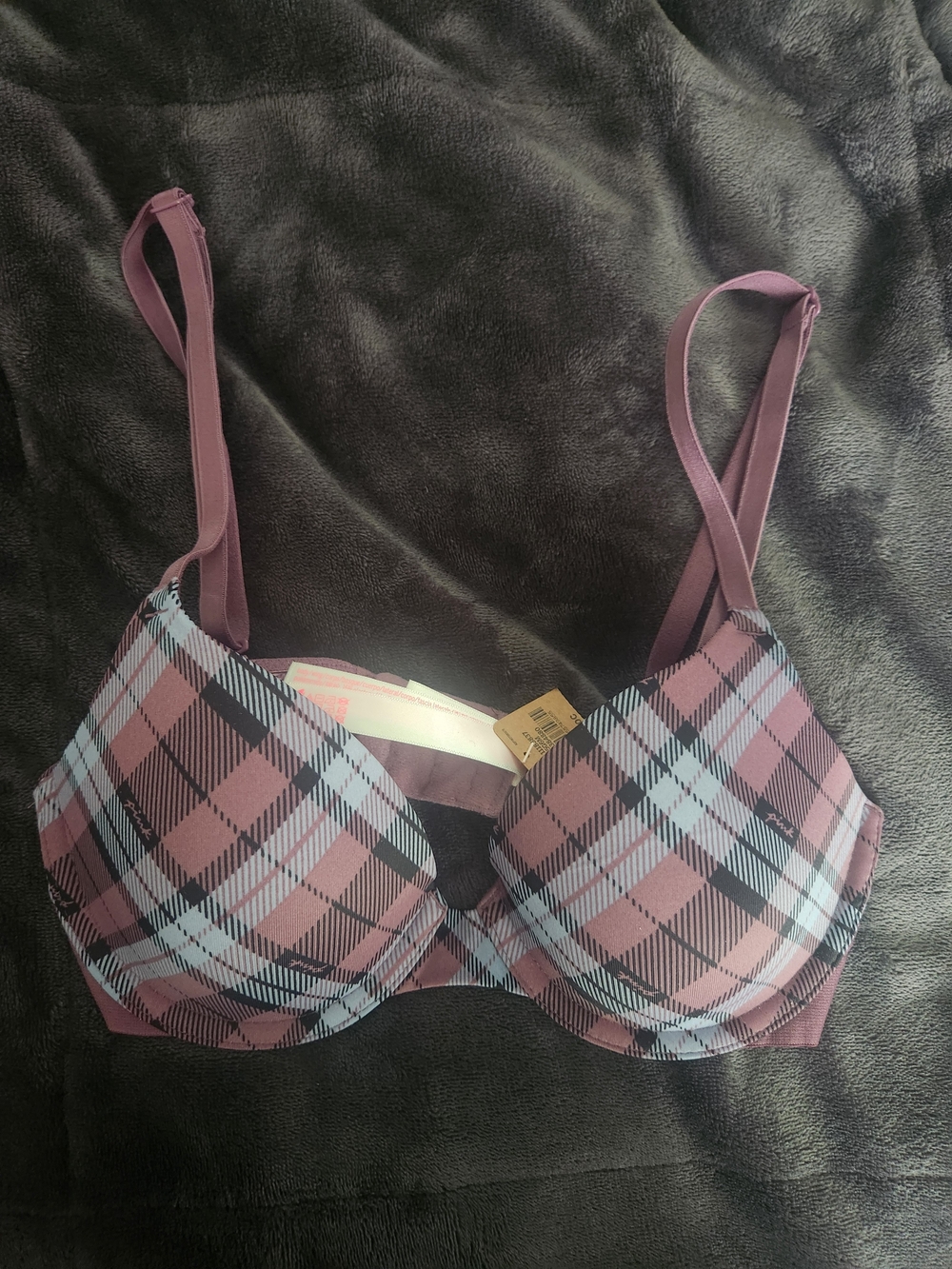 PINK Victoria's Secret Mauve Plaid Underwire Bra